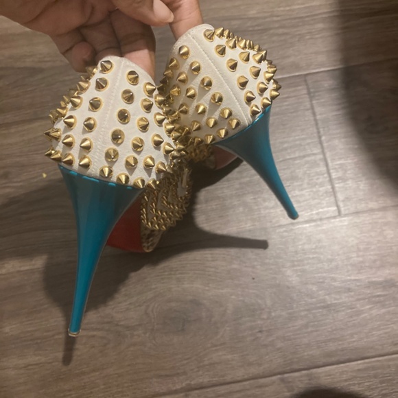 100% Authentic Christian Louboutin Multicolor Spiked Peeptoe Heels - Picture 3 of 7